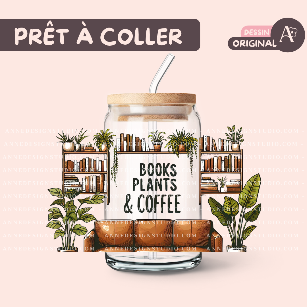 Autocollants UV DTF | Books, plants & coffee