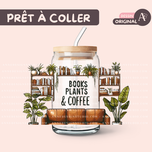 Autocollants UV DTF | Books, plants & coffee