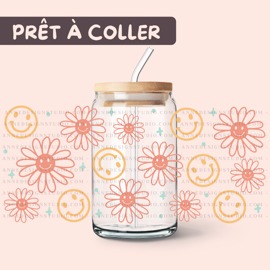 Autocollants UV DTF | Happy fleur