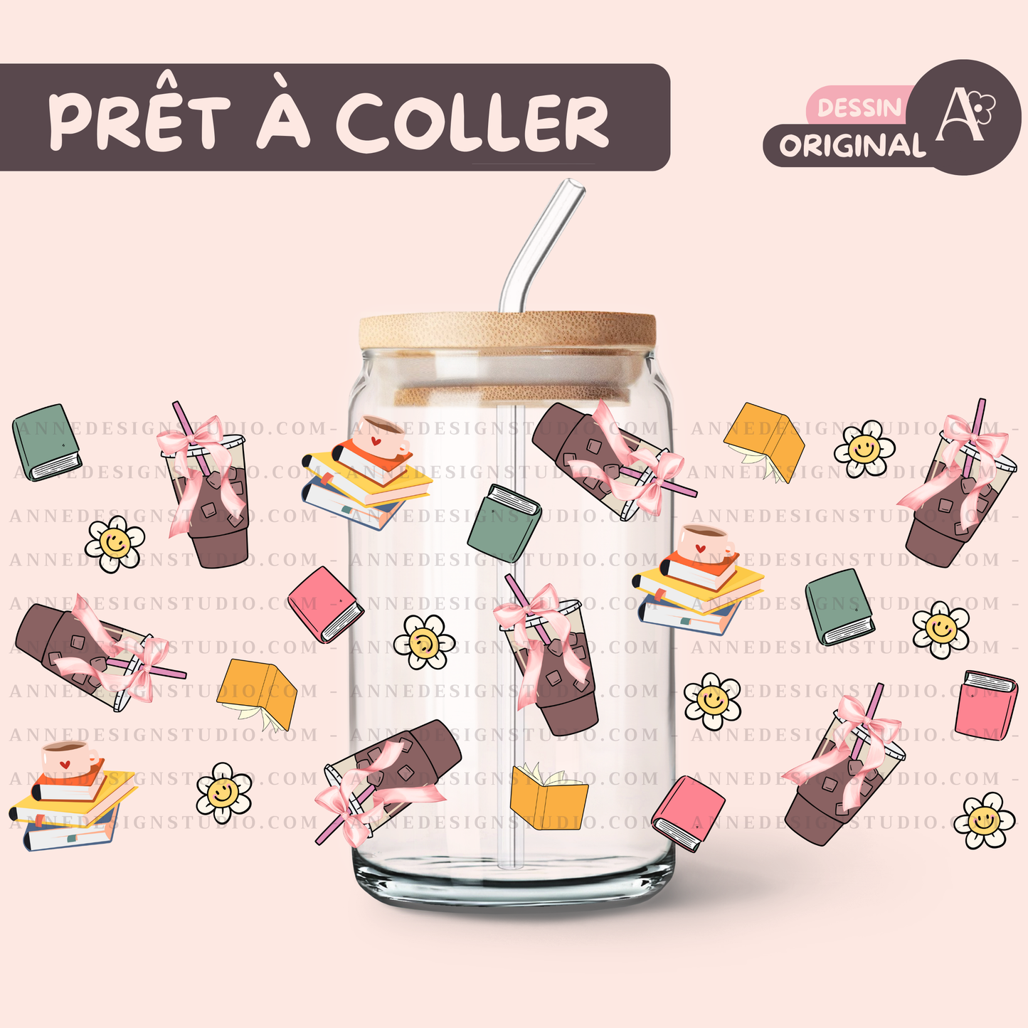 Autocollants UV DTF | Café glacé & livre