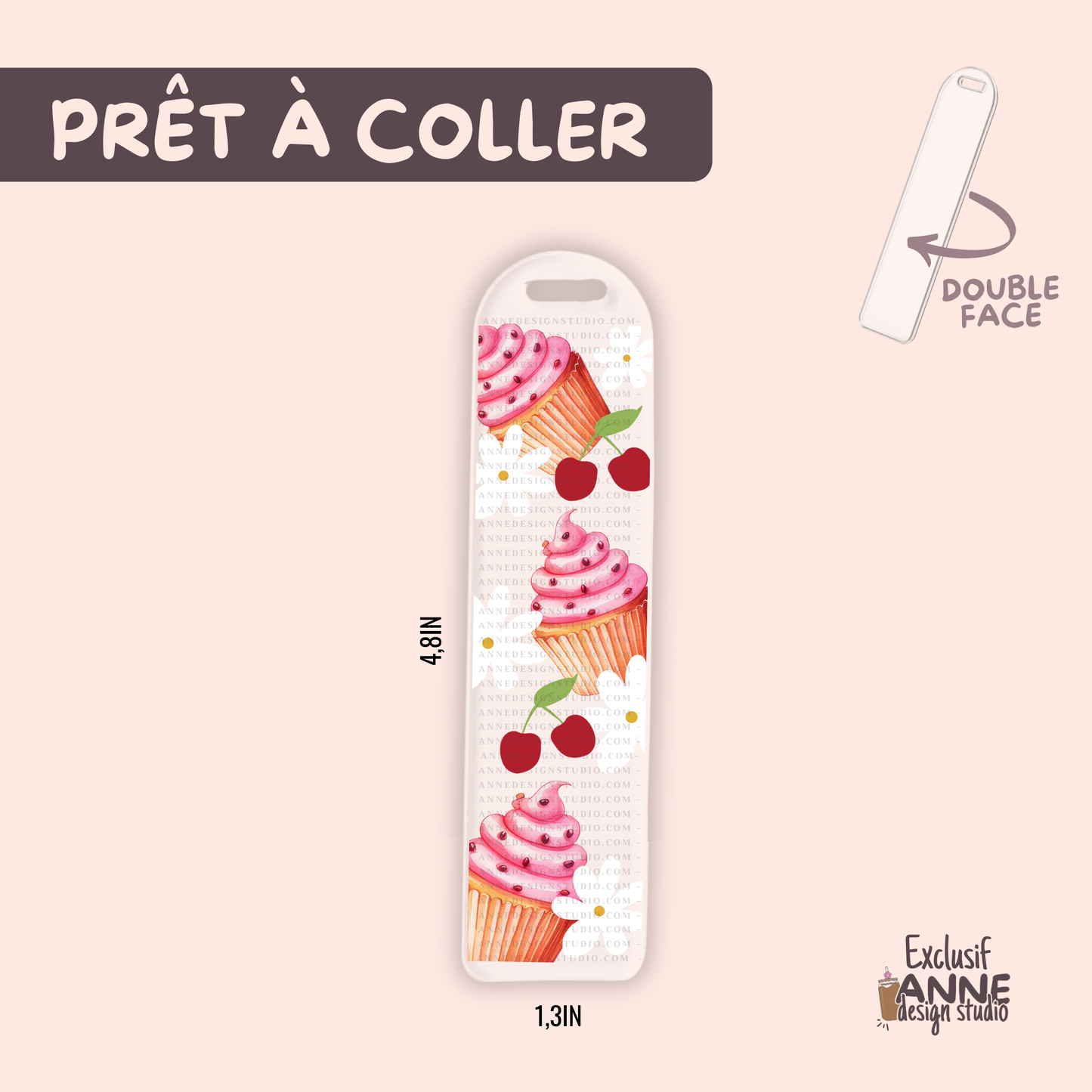 Autocollants pour signet UV DTF | Cupcake cerise