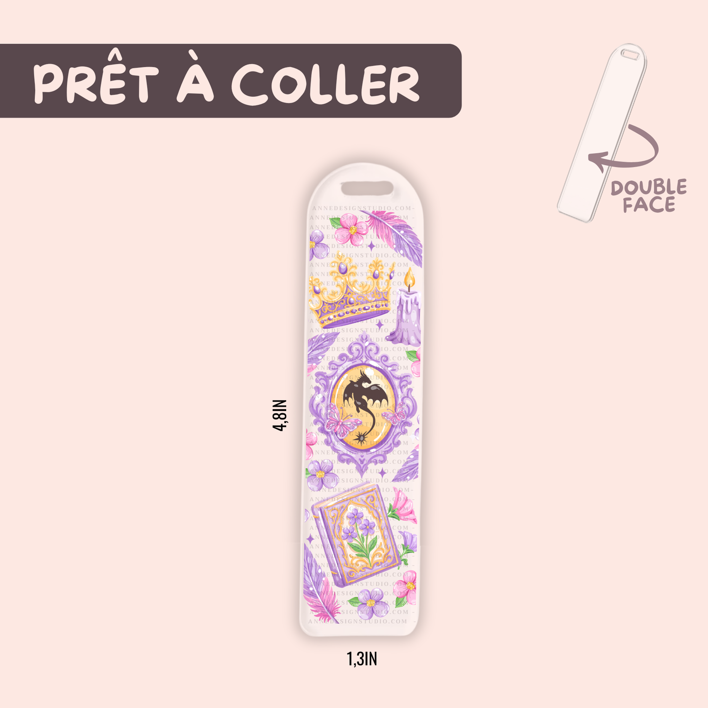 Autocollants pour signet UV DTF | Dragon mauve