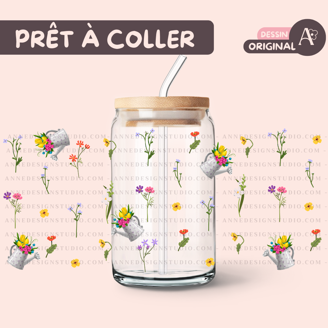 Autocollants UV DTF | Arrosoirs Fleurs