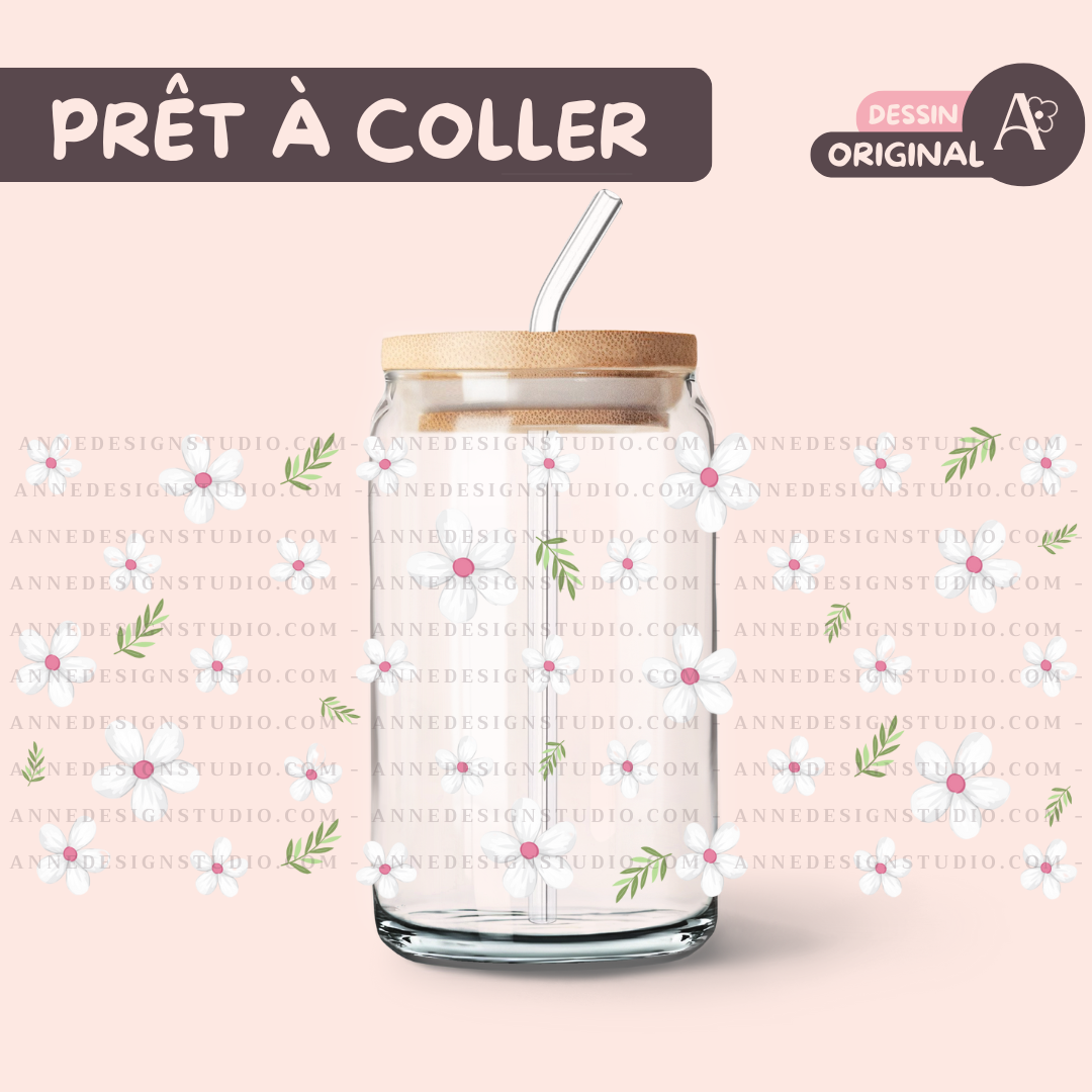 Autocollants UV DTF | Fleurs blanches